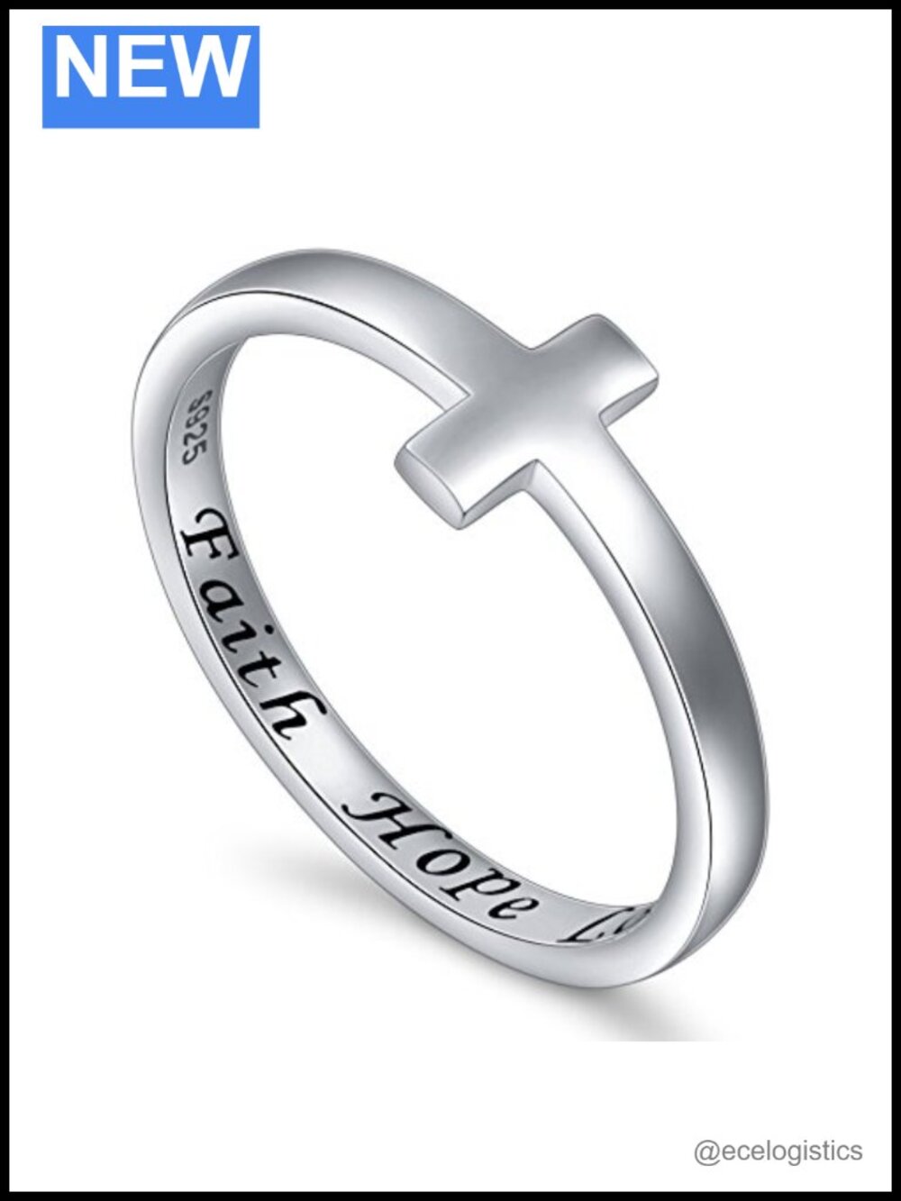 925 Sterling Silver Sideways Cross Ring Inspirational Jewelry